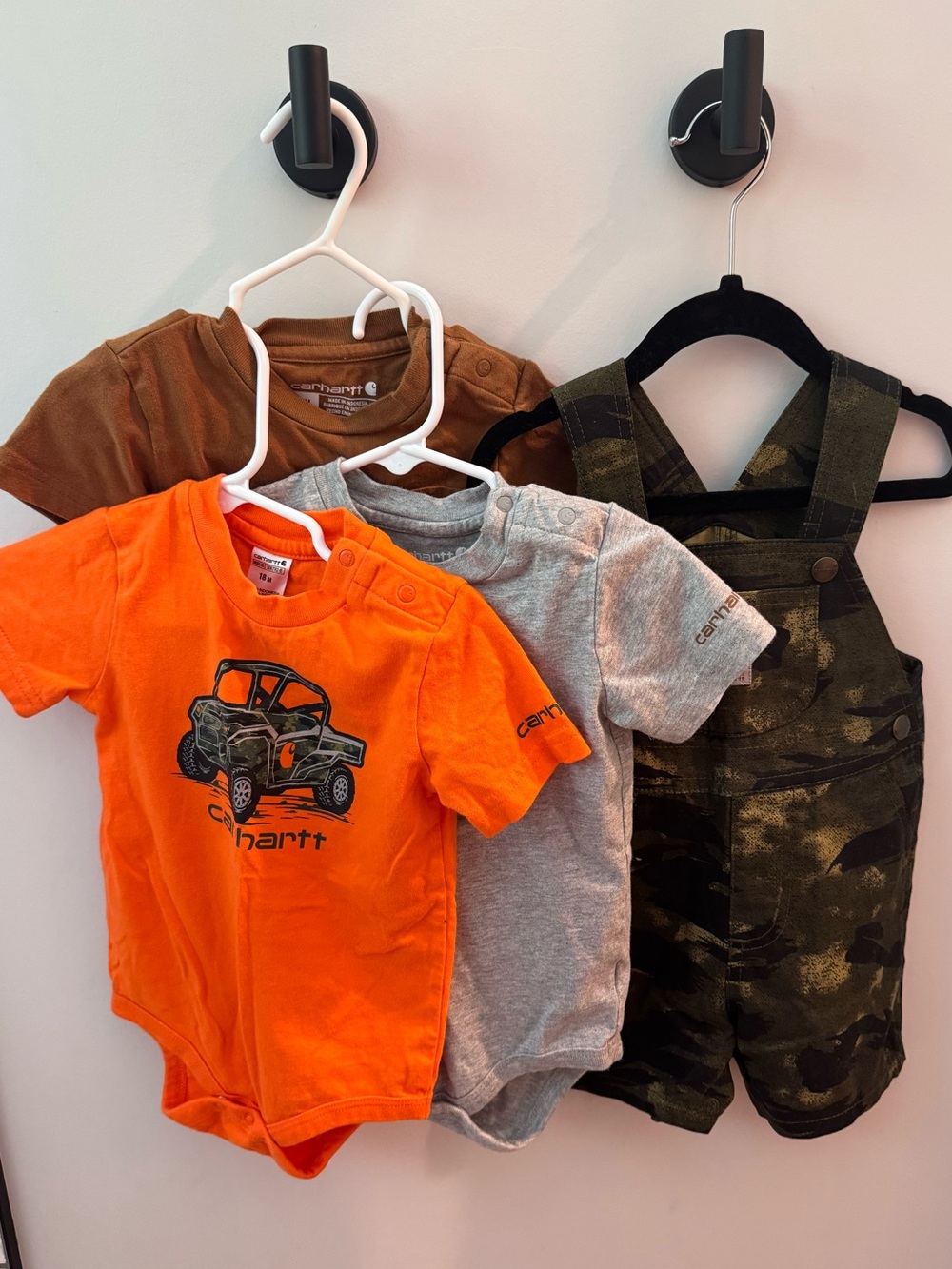 Set of 3 Carhartt Onesies & Camo Shortalls — 18 Months